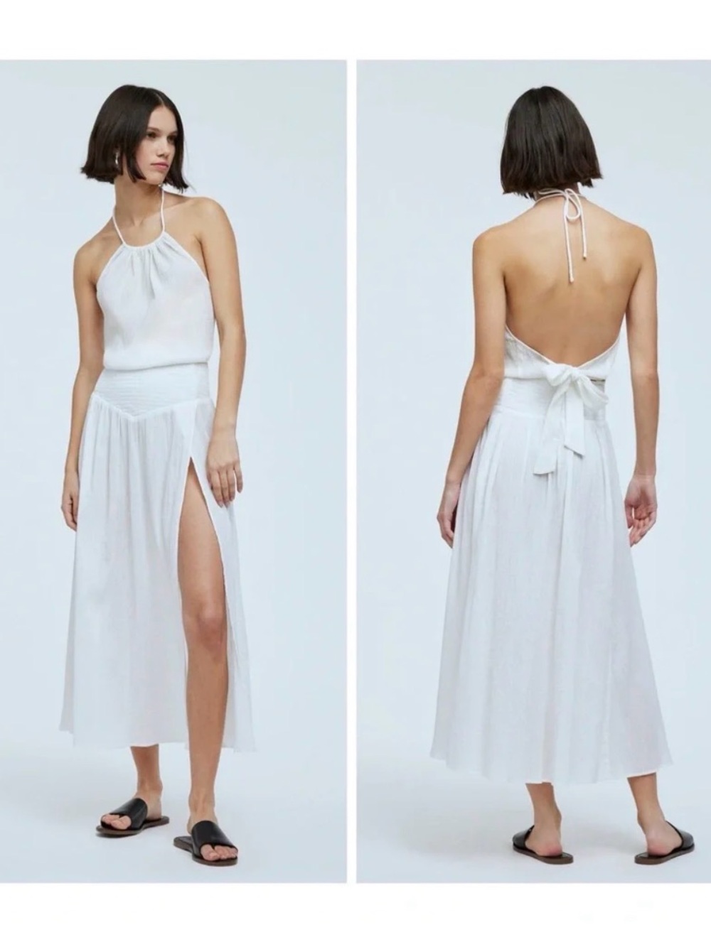 White Halter Back-Tie Maxi Skirt and Top